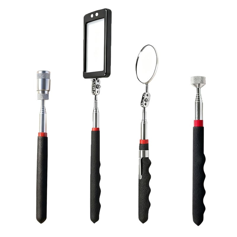 Ferropeak Telescoping Magnetic Pickup Tool Set, 2Pcs Round and Square Inspection Mirror Telescoping with LED Lights, 2Pcs Magnet Stick Best Gadgets Gifts for Men (Black, 4 Pack) - Image 1